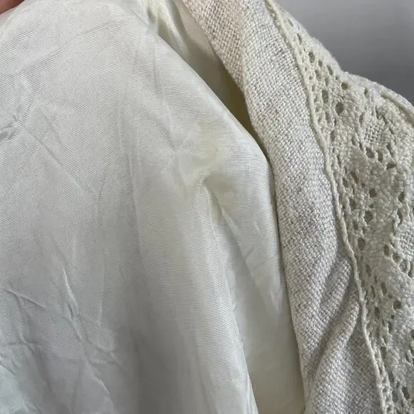 Vintage 60s 70s Jacket Lace Linen Women S Beige Mod Boho Summer Resort - Picture 3 of 12